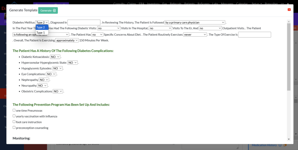 diabetes EHR SOAP templates